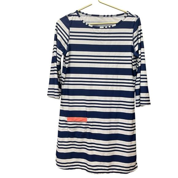 Cabana Life Navy Striped UPF 50 Dress Coral Accent Sun‑Safe Sz M EUC - Picture 2 of 5